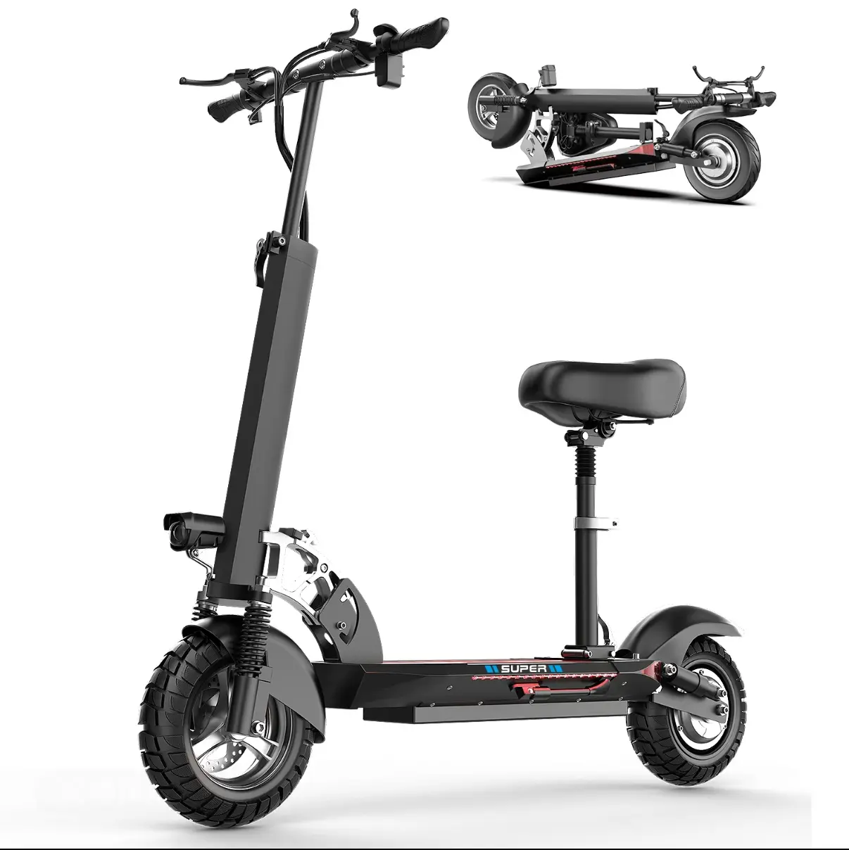 PikaBike Q2 1200W Electric Scooter Adults, 25mph 35Miles Range E Scooter for Adults,10" Off-Road Tire, 48V 15AH Electric Scooter with Seat for Commuting, City Riding