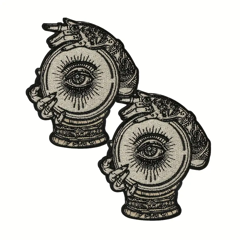 Multi-Use Evil Eye Pattern Punk Embroidered Iron-On Patches, 2pcs, Suitable For Clothing, Backpacks, Jackets, Geometric Embroidery Design