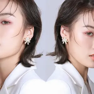 Flashing zircon snowflake earrings, gold women's fashion earrings, high-end luxury ear clips, hypoallergenic earrings