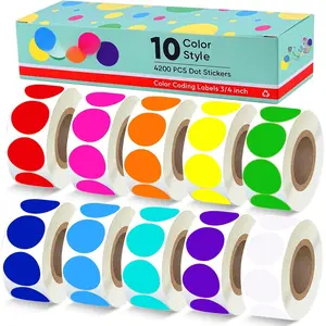 4200 count 3/4" Colored Dot Stickers, 10 Color Round Color Coding Labels, Circle Sticker Labels Sticky Dots Stickers for , Organization in Office, Classroom,  Teaching Events, Garage