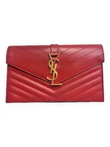 Pre-owned Yves Saint Laurent Matelasse leather Mini Bags Cassandre Envelope Wallet on Chain red Very Good S014260428019