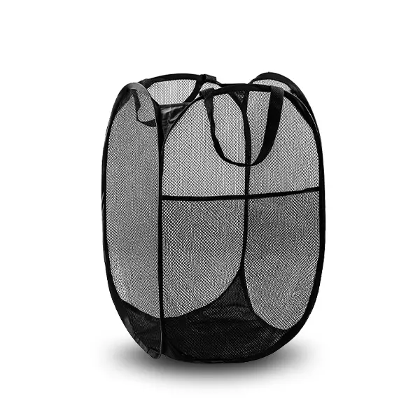 Roomsy Handy Laundry Collapsible Mesh Pop Up Hamper with Wide Opening and Side Pocket - Breathable, Sturdy, Foldable, and Space-Saving Design for Clothes and Storage (Black)