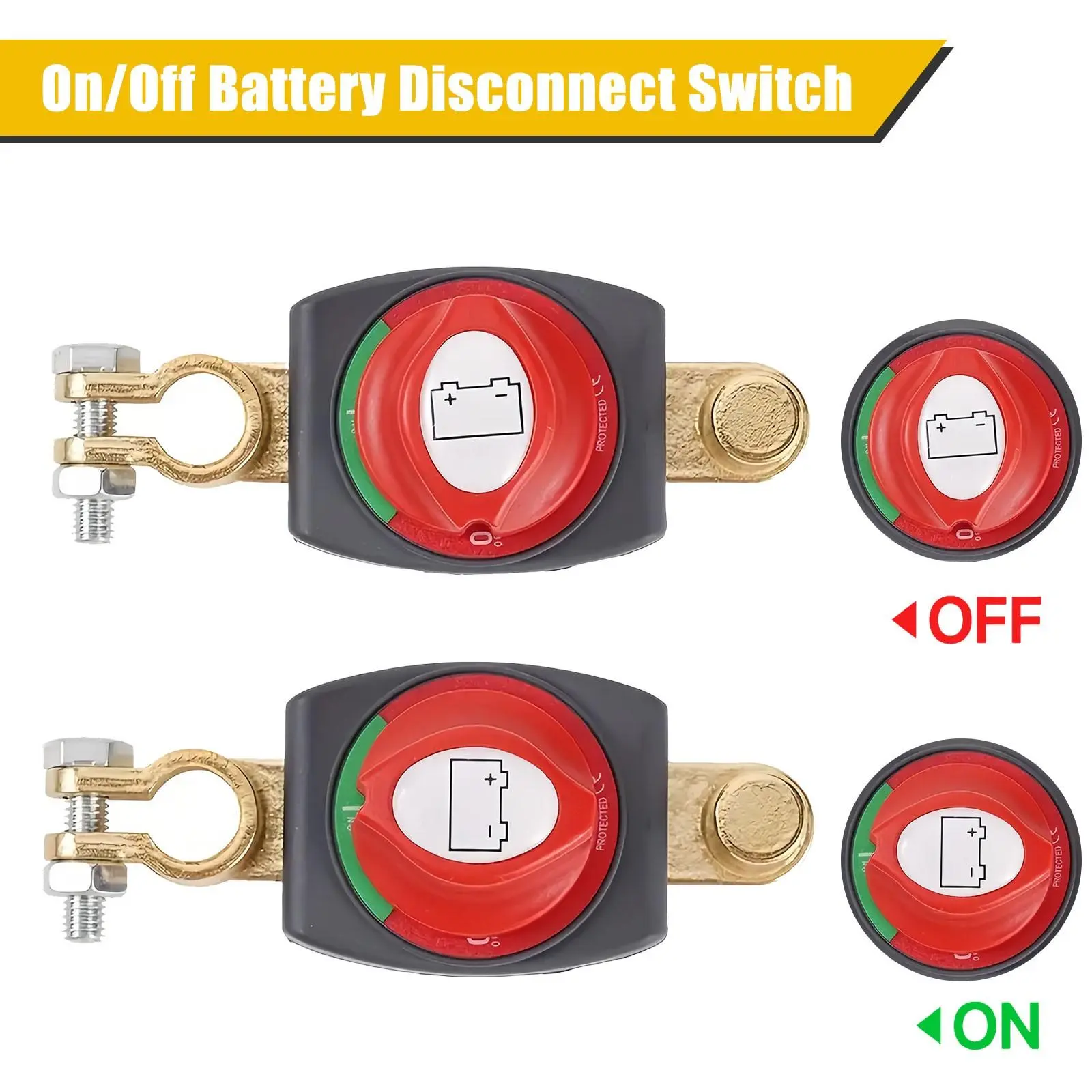 2pcs Battery Disconnect & Top Post Kill Switch 12V-48V Heavy Duty Shut Off