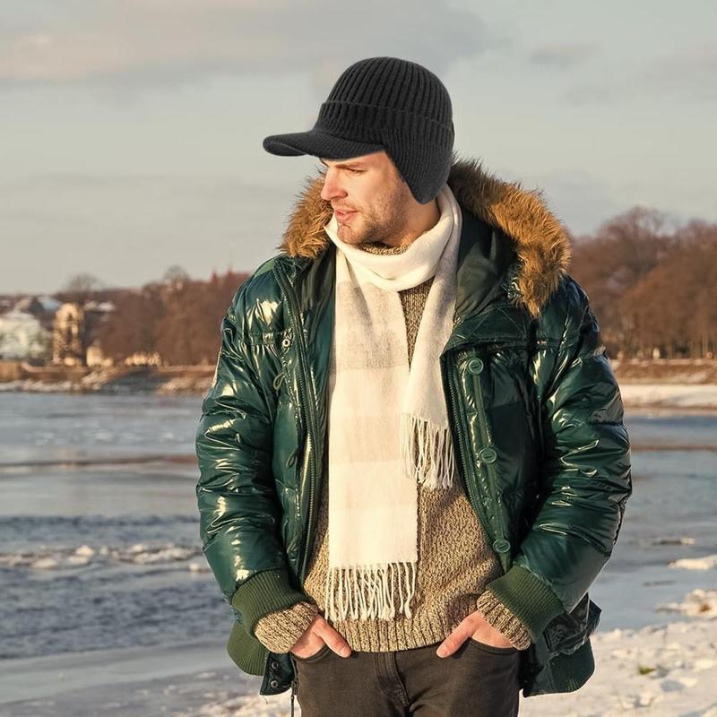 Unisex Winter Beanie with Ear Flaps Brim Essential Adventure Gear for Hiking Camping Ski Dog Walk Windproof Warm Knit Hat for All Outdoor Activities