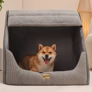 Classic Gray Semi-Enclosed Pet House - Large Dog Bed for Golden Retriever/Corgi & Cat Villa Tent, Thick Warm & 3D Non-Collapsible, Removable Washable, Ideal for Indoor Use