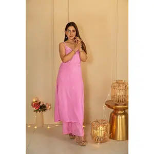 Zia noodle strap chikankari Set in pink