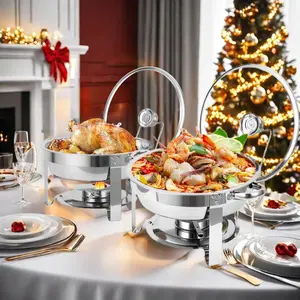 Chafing Dishes for Buffet, 2 Pack Round Stainless Steel Chafing Dish Set, Complete Chafers and Buffet Warmer Sets for Home Parties, Christmas Gatherings, Catering Events