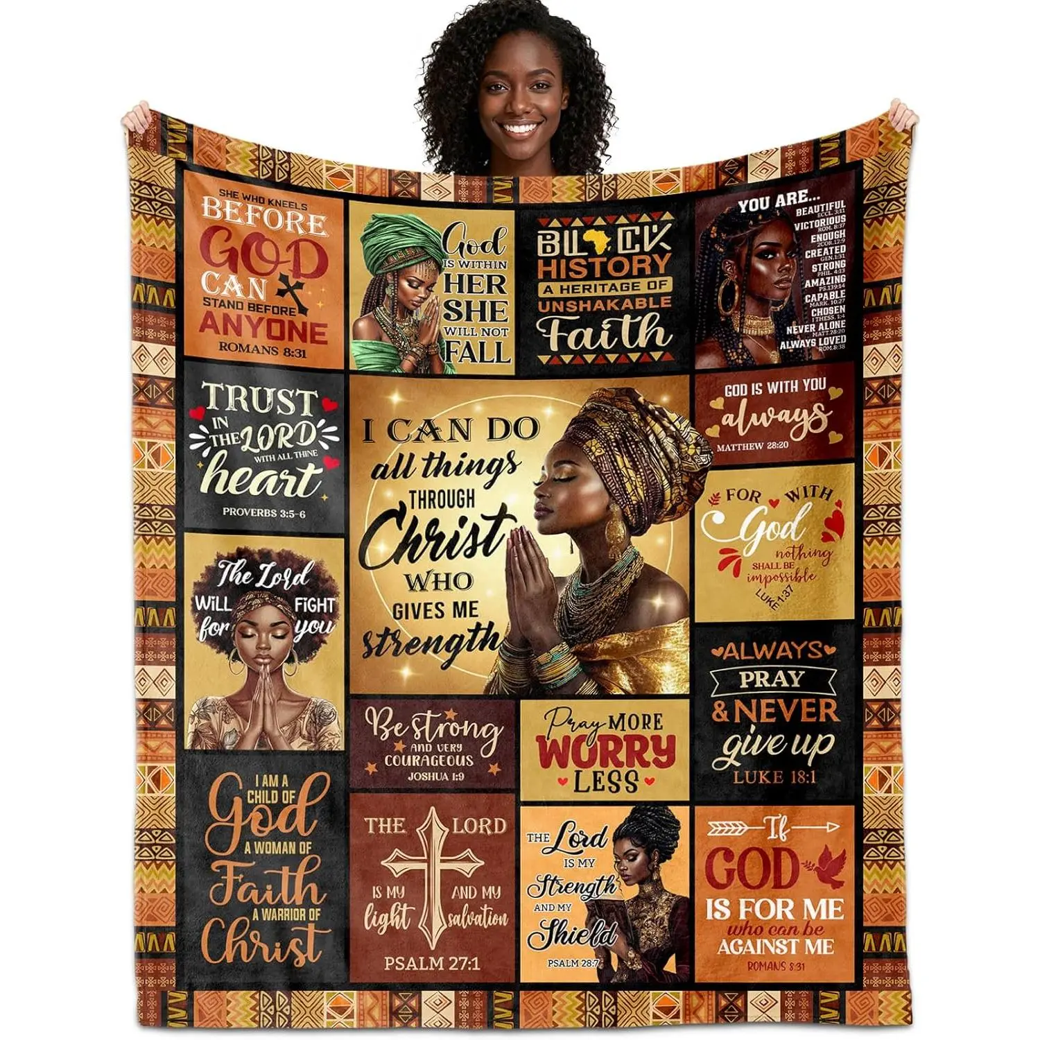 Christian Women's Inspirational Bible Verse Prayer Blanket, African American Religious Spiritual Item, Mom Bedroom Christmas Gift, Gifts for Women, Women Gifts