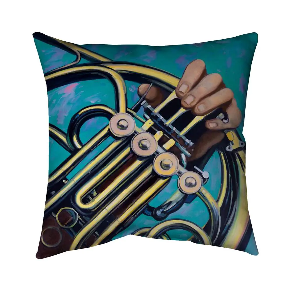 Begin Home Decor 5543-2626-MU36 26x26 in. Musician with French Horn Throw Cushion, Living Room Textile Accessory for Home Decor, Cushions