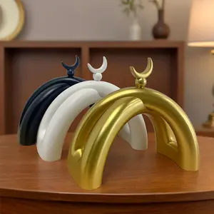 Star Moon Archway Ornament, Luxurious Minimalist Space Decor, 3D Star Moon Topper, Round Arch Design, Living Room Decor