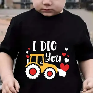 Boys Girls Valentines T-shirt Toddler Love Heart Truck I DIG You Graphic Short Sleeve Raglan Little Kids Top 2-10Y