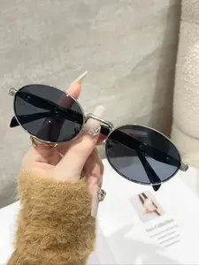 Unisex Simple Style Oval Frame Sunglasses, Trendy Casual Sunglasses for Everyday Use, Fashion Accessories for Outdoor Activities, Trendy Beach Eyewear