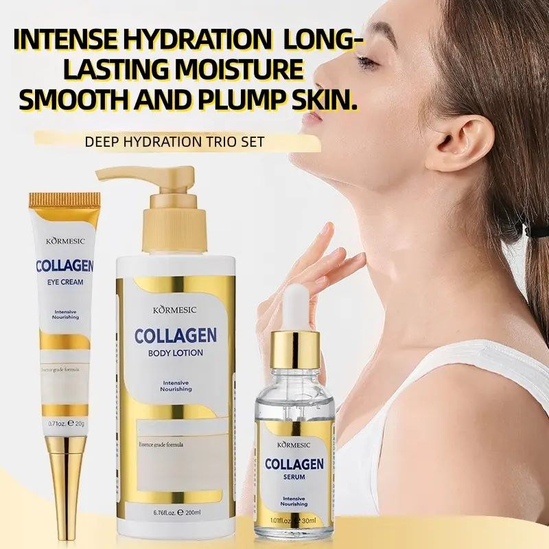 Women’s 3-in-1 Collagen Skincare Bundle – Hydrating Eye Cream, Moisturizing Face Serum & Nourishing Body Lotion, Deep Hydration & Long-Lasting Moisture Kit for Dry Skin Relief and Gentle Daily Skin Care