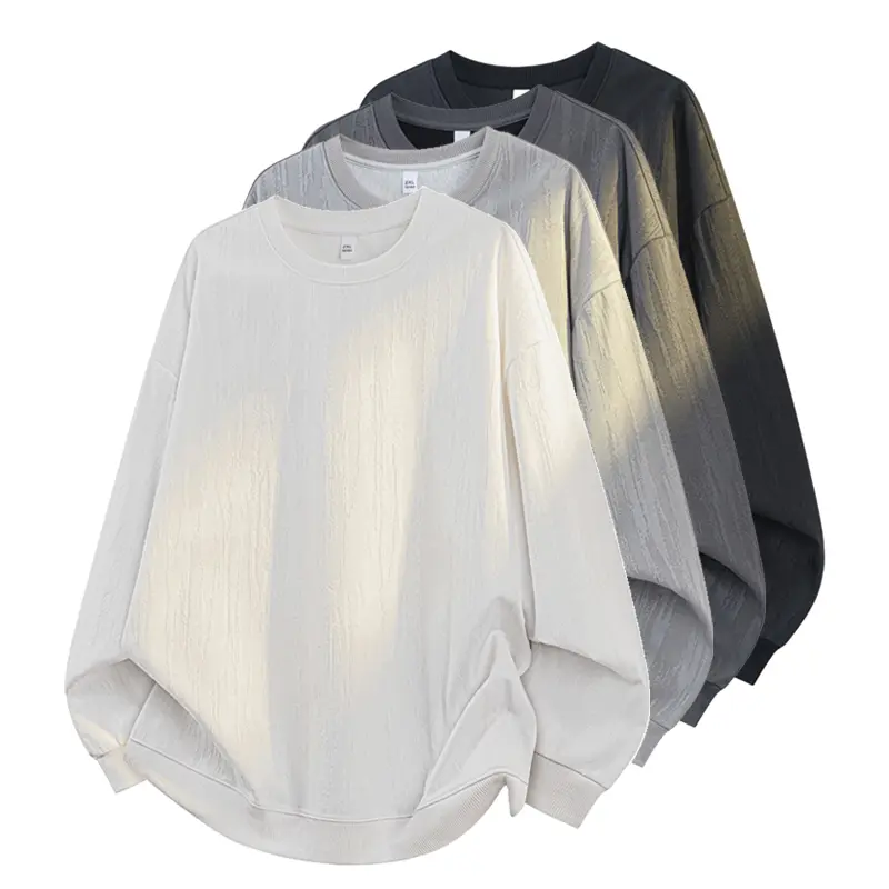 Oversized Sweatshirt for Women Men, Casual Crewneck Pullover, Textured Long Sleeve Tunic Top, Drop Shoulder Loose Fit Shirt, Curved Hem Ribbed Cuffs Jumper, Streetwear Lounge Wear Blouse, Solid Color Autumn Winter Basic Tee