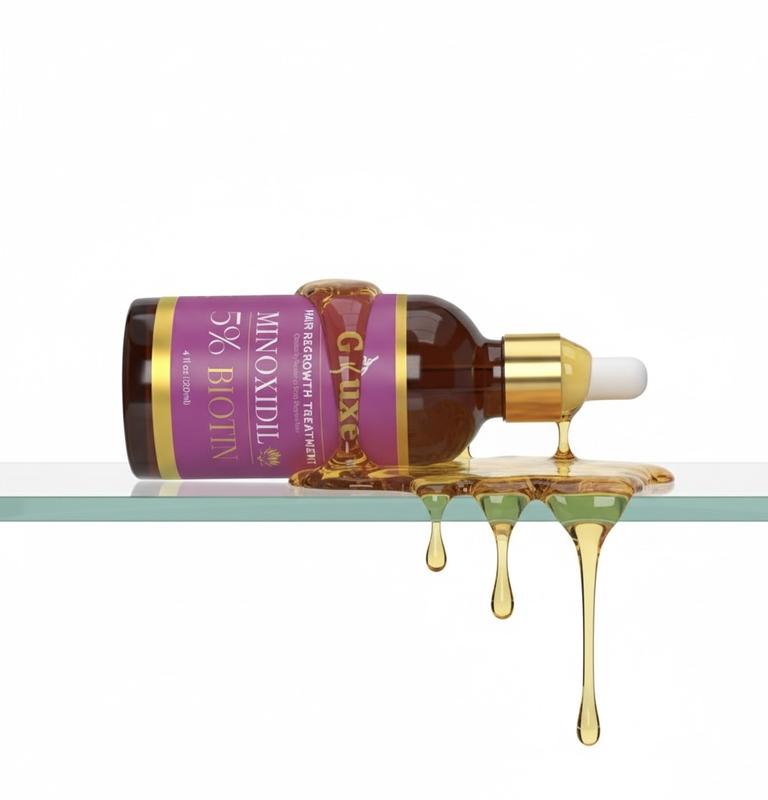 Gluxee Hair Growth Treatment Dropper Minoxidil 5% & Biotin 4 oz for Precise Dosing and Enhanced Hair Regrowth