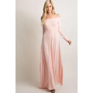 PinkBlush Pink Solid Off Shoulder Maxi Dress
