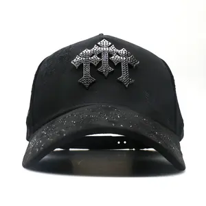 Gothic Cross Iced Out Streetwear Snapback - Rhinestone Embroidered Hip Hop Cap, Adjustable Black Urban Street Style Baseball Hat