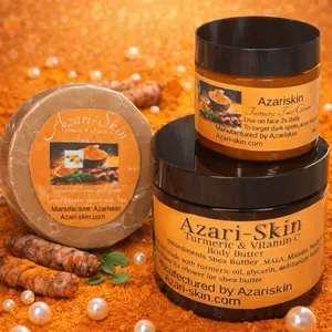 Azariskin Trio Turmeric Set - Face Soap, Body Butter, and Face Cream for Dark Spot Treatment