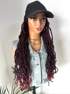 Ombre 24 INCH Black Burgundy Synthetic 18inch Soft Nu Faux Locs Braided With Adjustable Hat Baseball Cap Wigs For Black Women