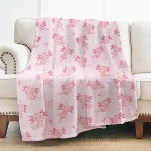 Axolotl Blanket Gifts for Girls Women Kids Soft Lightweight Cute Axolotl Plush Gifts Blanket Throw for Animals Fish Decor Lovers Salamander Flannel Blankets 60"x50" for Couch Bed New Year Birthday Valentines