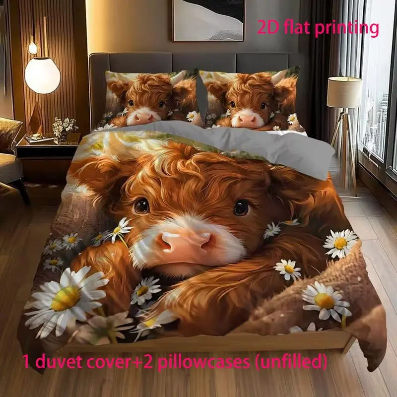 3-piece cute and cute cow digital printing set duvet cover Bedroom Theme Bedding Set Bed Sets Supplies Comfy Bed Sets (1 * duvet cover+2 * pillowcase, no core)
