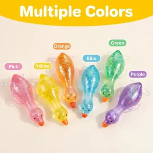 Glitter Transparent Duck Squishies Toys, Soft Silicone Stress Relief Fidgets, Cute Christmas Desk Decor & Stocking Stuffer Gift