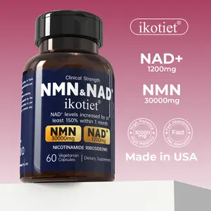 ikotiet NAD & NMN Dietary Supplement | Collagen for Men and Women, Promotes Cell Repair and Skin Health | Supports Cognitive Function and Physical Vitality | 1 bottle of 60 capsules + 1 trial pack—a multi-ingredient dietary supplement.