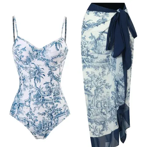 Women's Plants Floral Print Spaghetti Strap Cami Bodysuit & Contrast Mesh Skirt Set, Two pieces sets, Summer Clothes Fitted Backless Camisole Sets & High Waist Knot Detail Skirt, Valentine's Day Gift, Beach Womenswear, Summer Matching Set