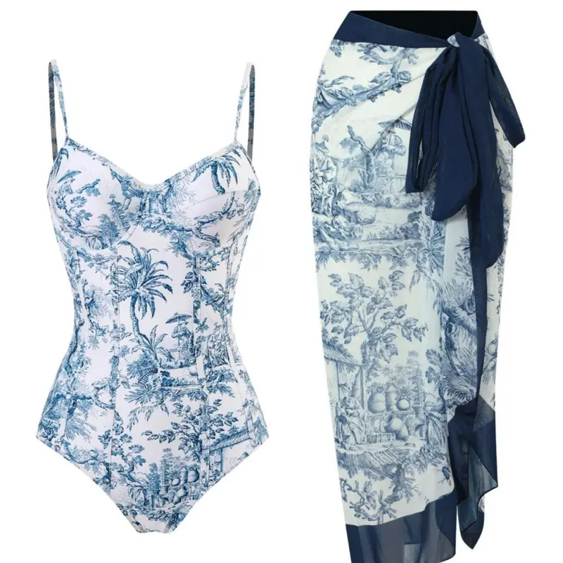 Women's Plants Floral Print Spaghetti Strap Cami Bodysuit & Contrast Mesh Skirt Set, Two pieces sets, Summer Clothes Fitted Backless Camisole Sets & High Waist Knot Detail Skirt, Valentine's Day Gift, Beach Womenswear, Summer Matching Set