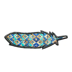 Turquoise and Blue Feather Embroidered Hat Patch