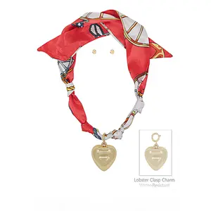 Bold Heart Charm Scarf Necklace Set-Red