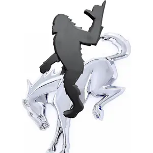 Add-A-Sasquatch Emblem for Bronco – 3" x 4" Overlay Decal – Easy Install, Industrial Strength 3M Tape – Fun Off-Road Accessory(NO Pony Emblem ) (Black Metallic)