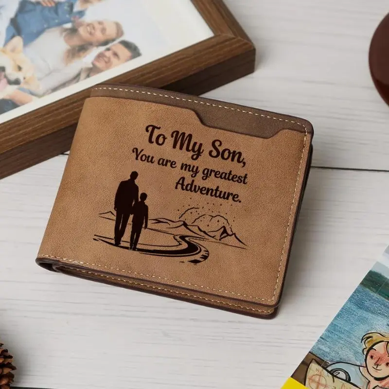 To My Son My Adventure Partner Leather Wallet for Men, Engraved Personalized Leather Wallet, Birthday Christmas Gifts for Son from Mom Dad , Inspirational Gifts for Boy