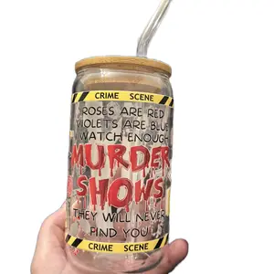 16oz Murder Shows Glass Cup with Glass Straw