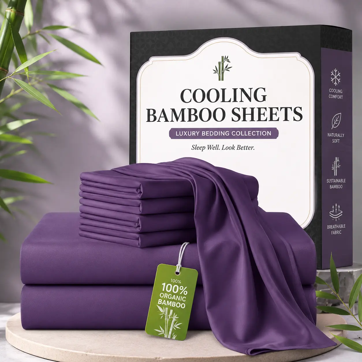 Bamboo Bed Sheet Set with Pillowcases - 3/4/6pcs Extra Deep Pockets, Ultra-Soft, Comfy, Breathable Cooling, Wrinkle-Free Hotel Luxury Bedding for Kids & Adults