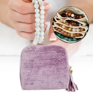 2026 Travel Jewelry Organizer Case – Portable Velvet Jewelry Bag with 6 Compartments, Satin Lining & Tassel Zipper | Ring, Necklace, Bracelet Storage, Aesthetic Travel Essential, Valentine’s Day Gift
