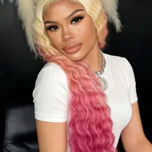 Gradient Pink& blonde 180 Density Deep Wave Lace Front Wigs Human Hair With Baby Hair 13x4 HD Transparent
