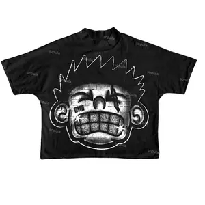 Vintage Smiley Graphic Crop Tee – Y2K Aesthetic Streetwear Shirt – Retro Grunge Oversized Top for Her