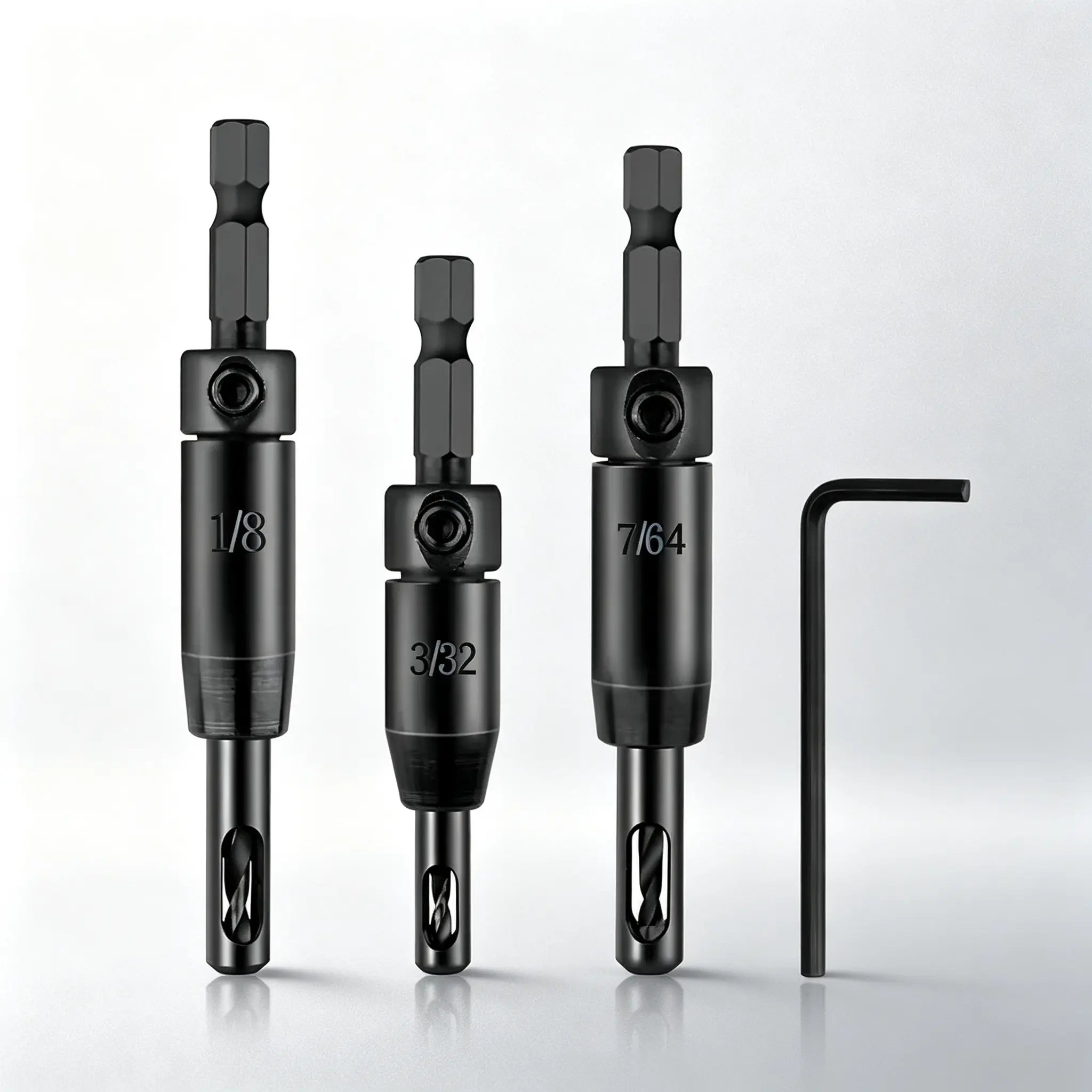 3 Sizes Self Centering Hinge Drill Bit Set, 3/32" 7/64" 1/8" Center Pilot Hole Drill Bits with 1/4" Hex Shank, Ultra Hard Steel High Precision Drilling Tool for Door Hinge Installation & Woodworking