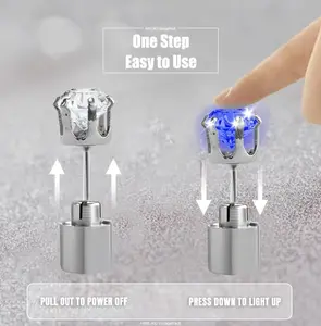 LED Light Up Earrings Stainless Steel Studs Flashing  Blinking Changing Glow Party Earrings for Women Men Halloween Christmas Gifts Valentine's Day Gifts Easy to Use One Step Battery Operated