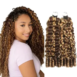 New 2026 Highlight Ombre Ramiss Burmese Curly Honey Blonde 4/27 Crochet Human Hair Pre-Separated 50g/Pack Time-Saving, 40 Strands/Pack Mircale Knots Hot braids,4-5 Packs for Full Head Protective Styles Light Weight No Tension Reusable Feather Crochet