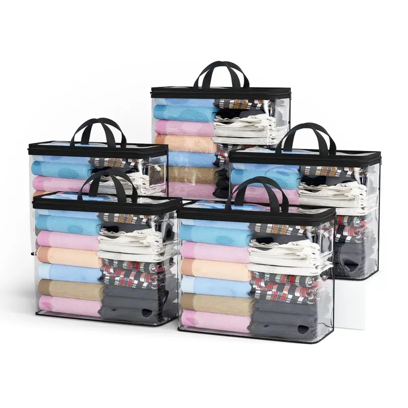 5-Pack Clear Zippered Storage Bags for Clothes, Closet Organizers Bag, Blanket Storage Bags for Bedding, Linen, Blankets, Comforters, Clothing & Toys