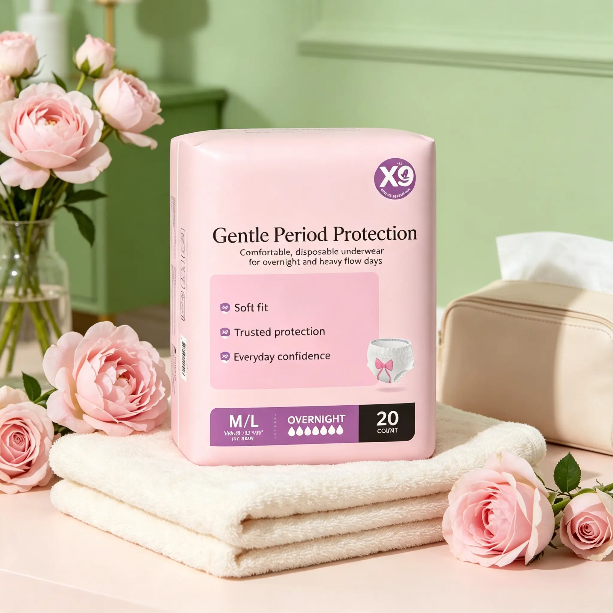 Disposable Overnight Period Underwear for Women, M/L Size, Heavy Flow Protection, 20 Count, Individually Wrapped Period Panties