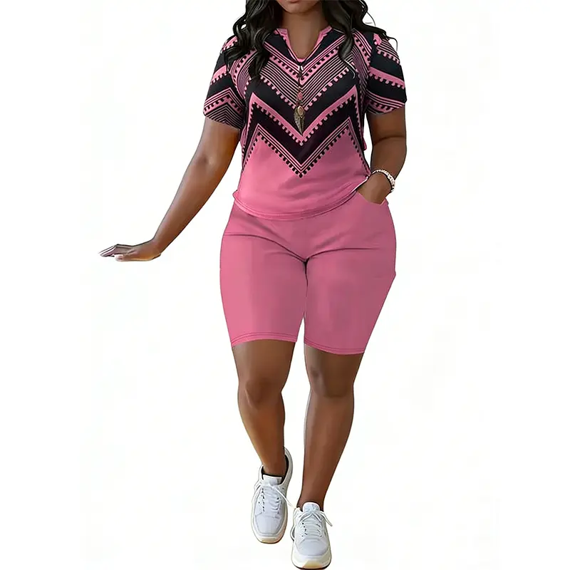 Stylish Plus-Size Bohemian Two-Piece Set – Comfortable Top and Shorts Combination for Spring & Summer Outfit Lounge