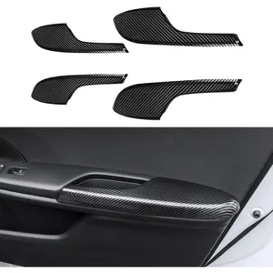4 Pcs Carbon Fiber Pattern Interior Door Armrest Panel Trim Cover Set in ABS for Honda 10th Civic 2016-2021