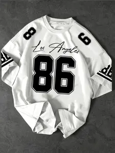 American High Street 86 Number Jersey T-Shirt, Loose Fit Short Sleeve, Vintage Streetwear Rugby Shirt, Unisex Casual Graphic Tee