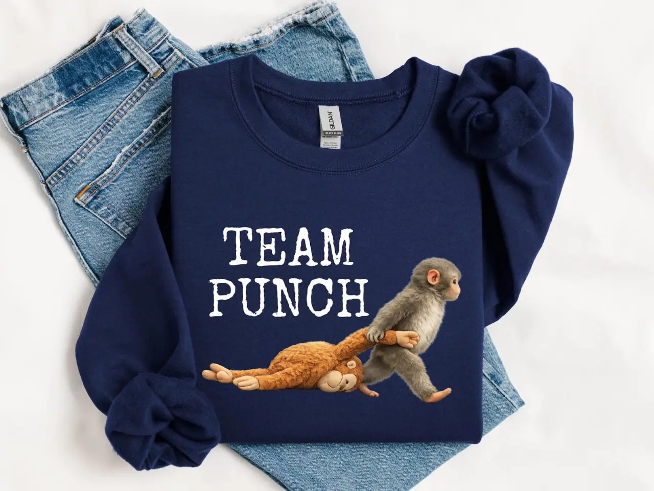 Team Punch Sweatshirt, Baby Monkey Punch Sweater, Cute Monkey Illustration Sweat, Fun Animal Graphic Sweater
