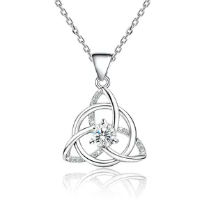 925 Sterling Silver Celtic Trinity Knot Necklace for Women, Fashion Jewelry Design Round Cut Cubic Zirconia Pendant with Pave Accents, Symbol of Eternal Love & Faith, Anniversary Christmas Birthday Gift