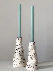 Series 1: Ink Spots White Clay Candle Holder Set
