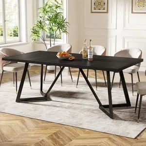 Spaco 70.86-Inch Modern Dining Table for 6-8 - Rectangular Metal Frame Kitchen Table, Large Family Dining Room Table